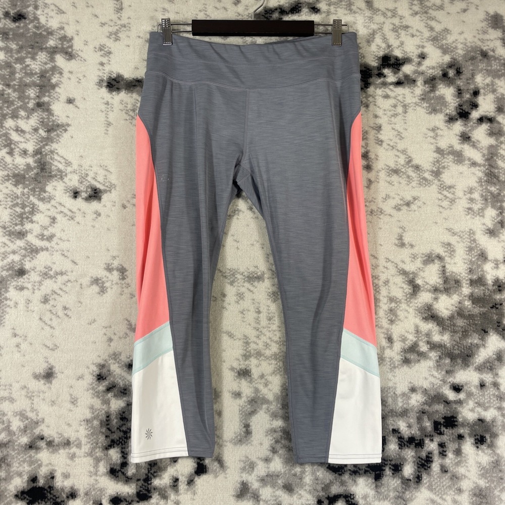 Athleta Sonar Colorblock Capri Leggings Womens‎ Size Large Gray Pink Stretch